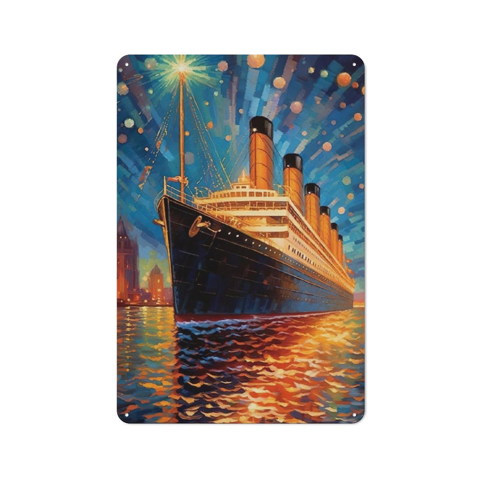 Junmoney Titanic Watercolor Tin Wall Plaque 30X20cm With For Dining Room Or Kitchen, A Metal Wall Feature For Kitchens And Dining Spaces