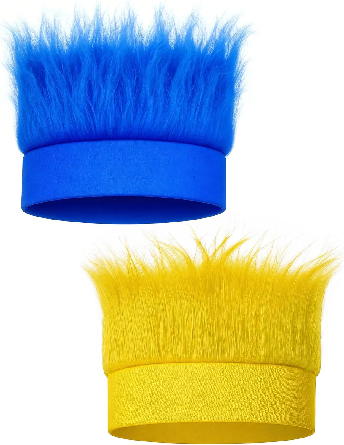 Blue Yellow Hairy Headband Wigs, 2 Pack Crazy Hair Day Funny Hats