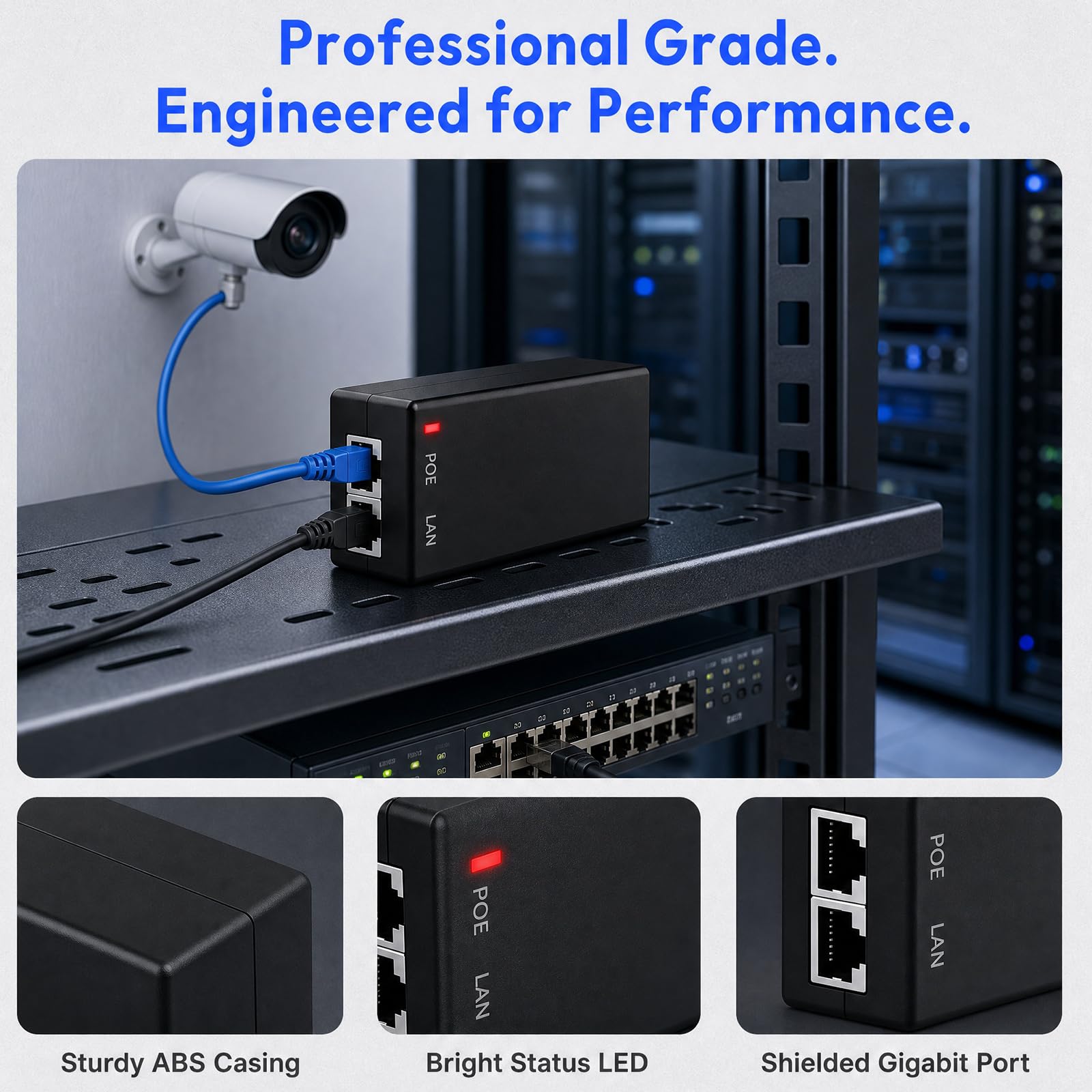 Gigabit Wtryskiwacz PoE 48 V 60 W, adapter Ethernet z 2 portami RJ-45, zgodny z IEEE 802.3af/at/bt do eero PoE 6, UniFi U6 Pro, U6 Mash Pro, G5 Bullet, Reolink RLC-810A/820A kamera IP, bezprzewodowy