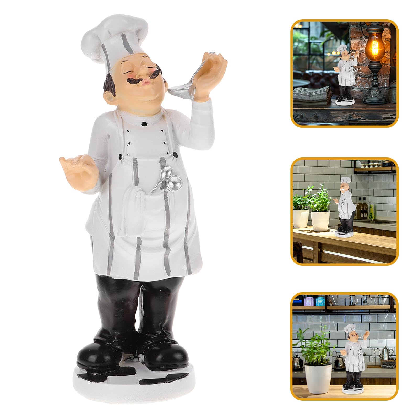 Statuetta Chef in Resina Decorazione Cucina Europea Mini Cuoco per Casa Ristorante e Bistrot Ornamento da Chef Stabile e Divertente per Tavolo