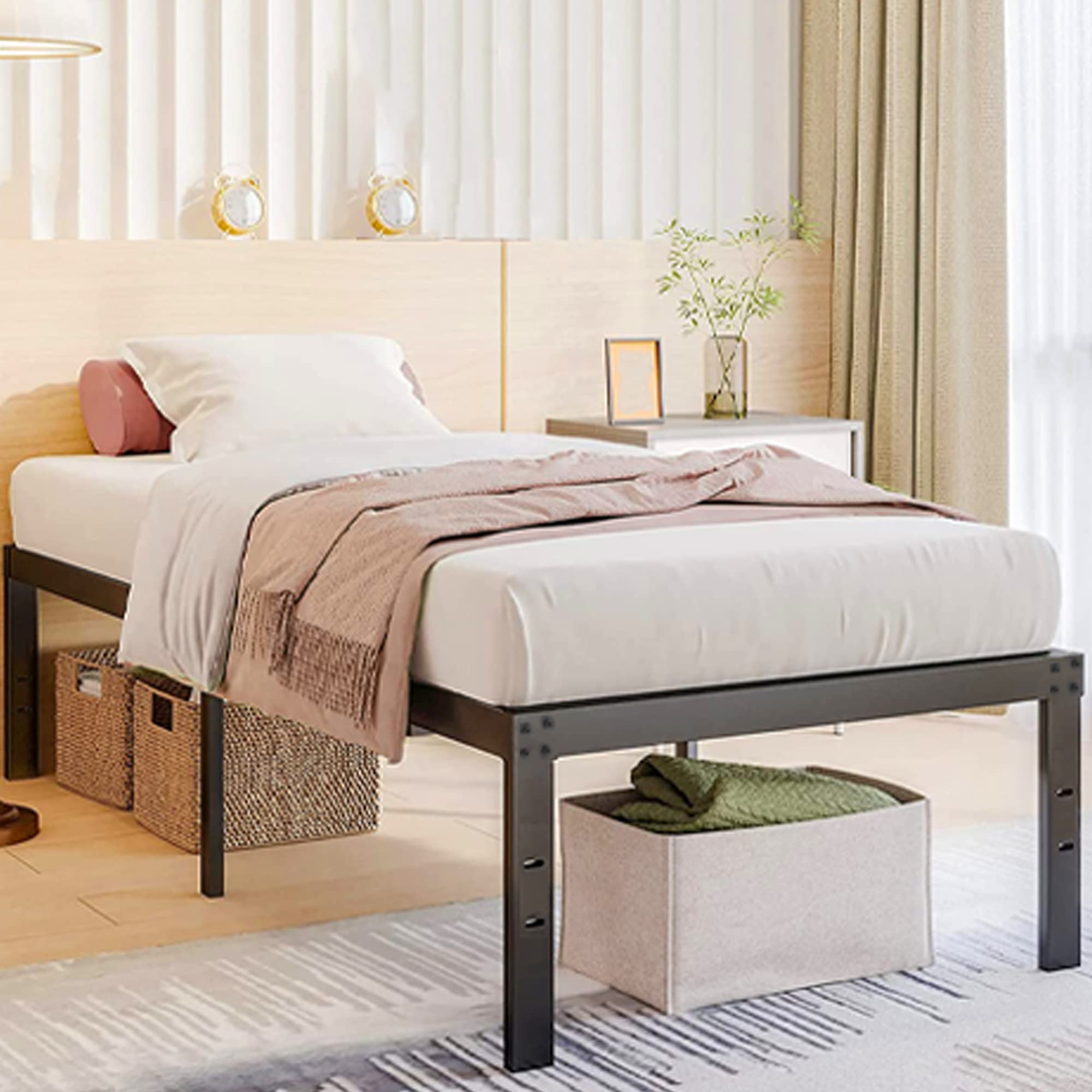 IBEDMAZIE Twin XL Metal Platform Bed Frame Heavy Duty Support Up to 3000 lbs 14 Inch Twin X-Large Easy Assembly Non-Slip & Noise Free Bed Frame Large Under-Bed Storage No Box Spring Needed