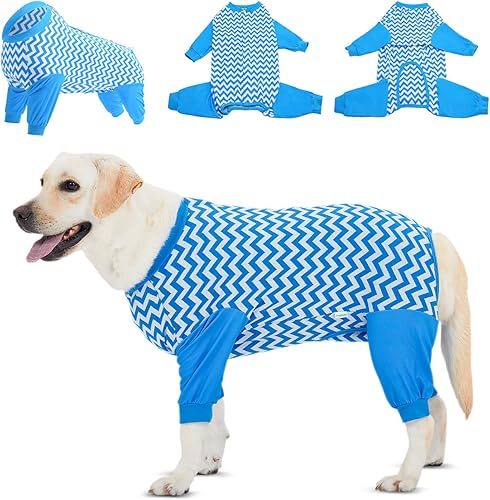 LovinPet Traje de recuperación para perros grandes y medianos para heridas abdominales después de una cirugía, envoltura de piernas, azul ondulado,