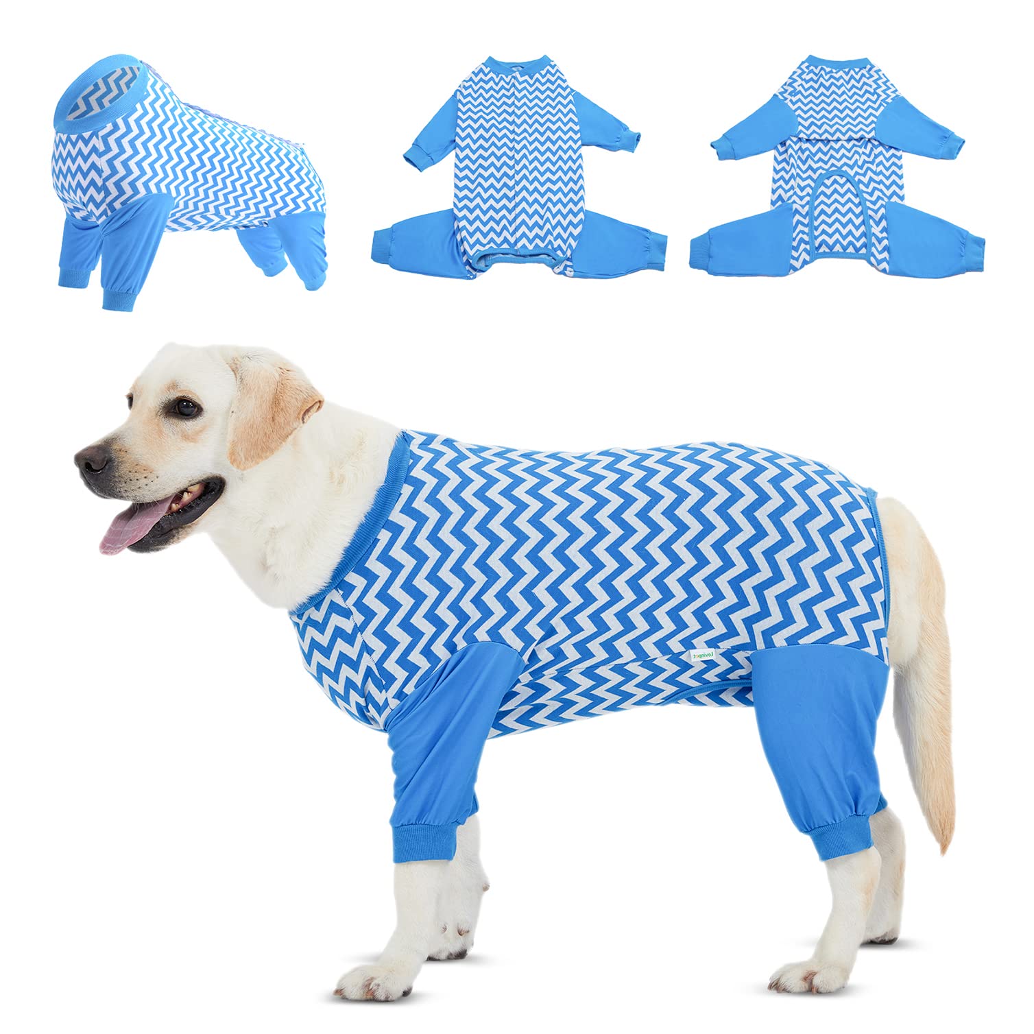 LovinPet Dog Recovery Suit for Large Medium Dogs - Dog Bodysuit for Abdominal Wound After Surgery Leg wrap,Wavy Blue,Post-Operative Vest E-Collar