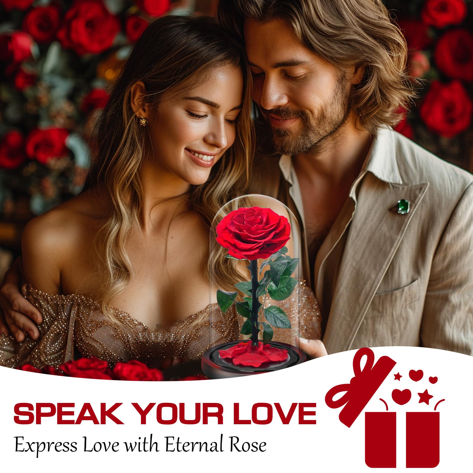 Touloube Flores Preservadas, Rosa Eterna Natural Bella y Bestia en Cúpula de Cristal, Regalo de Día de la Madre Mamá, Mujer, Abuela y Novia, Ideal para Aniversario, San Valentín, Navidad