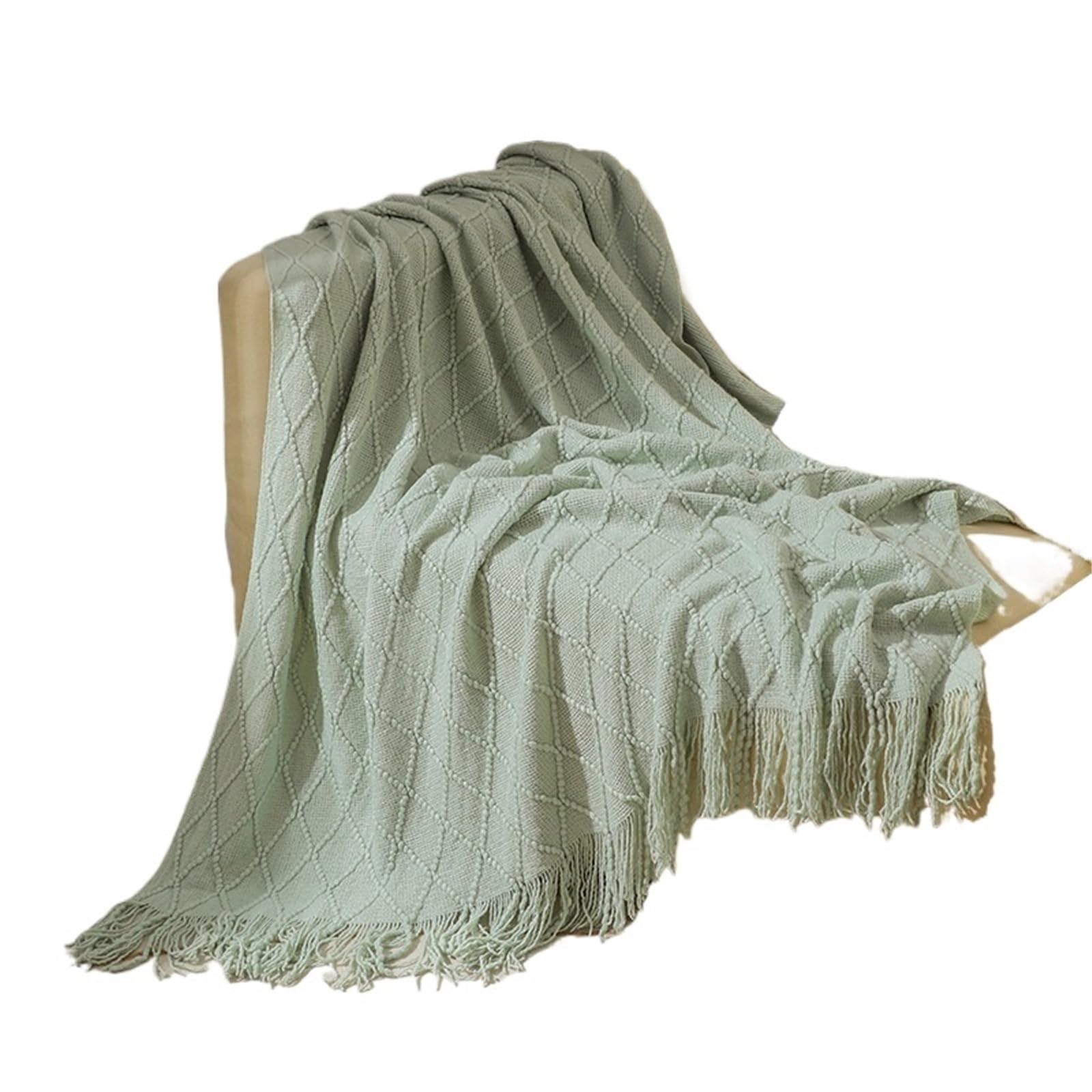 KiddiBubzi Soft Cozy Vintage Textured Knitted Throw Blankets With Tassels Lightweight Decorative Throws Farmhouse Woven Blanket For Adults(Color 6)