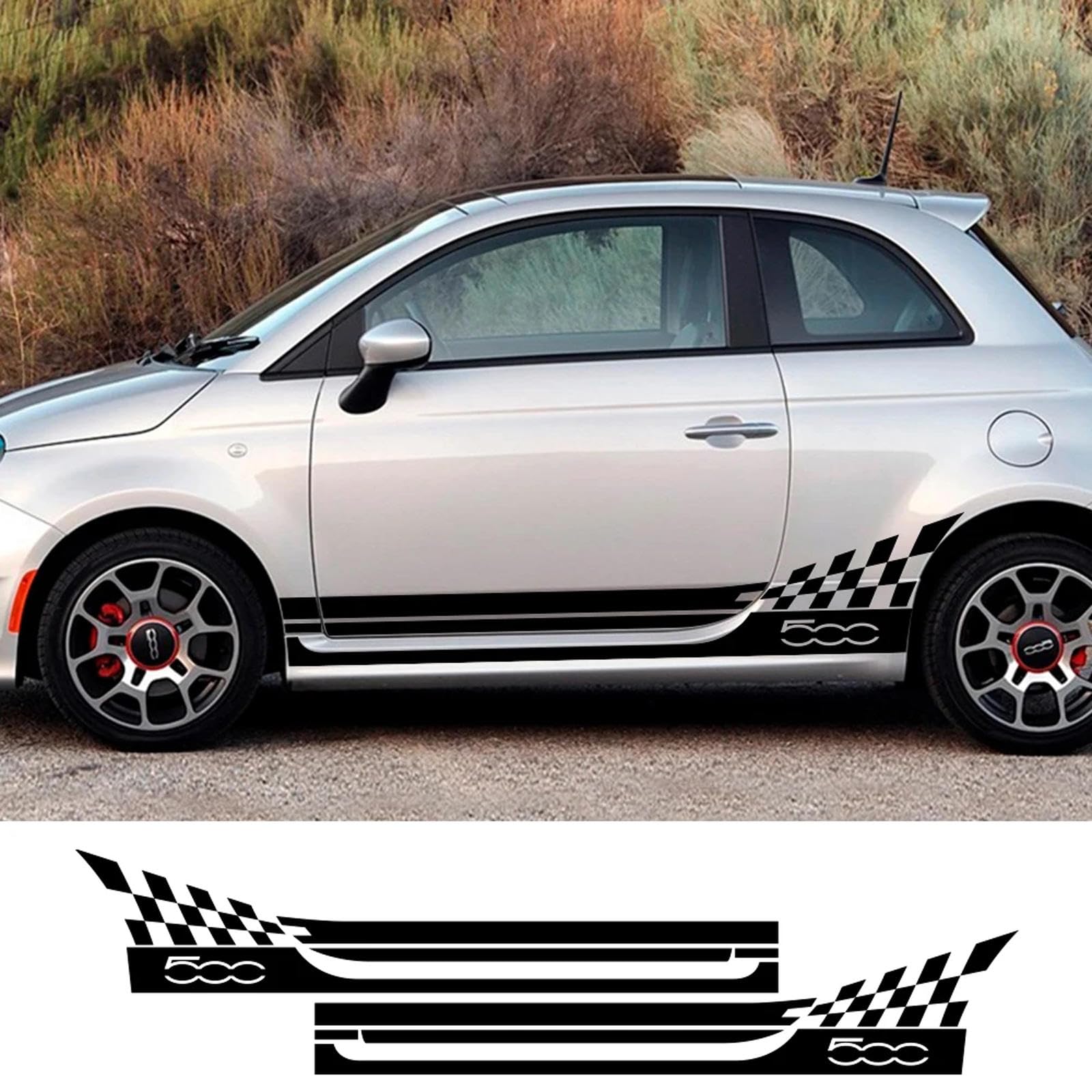 Autocollants à rayures pour jupe latérale Fiat 500 décor de carrosserie en vinyle
