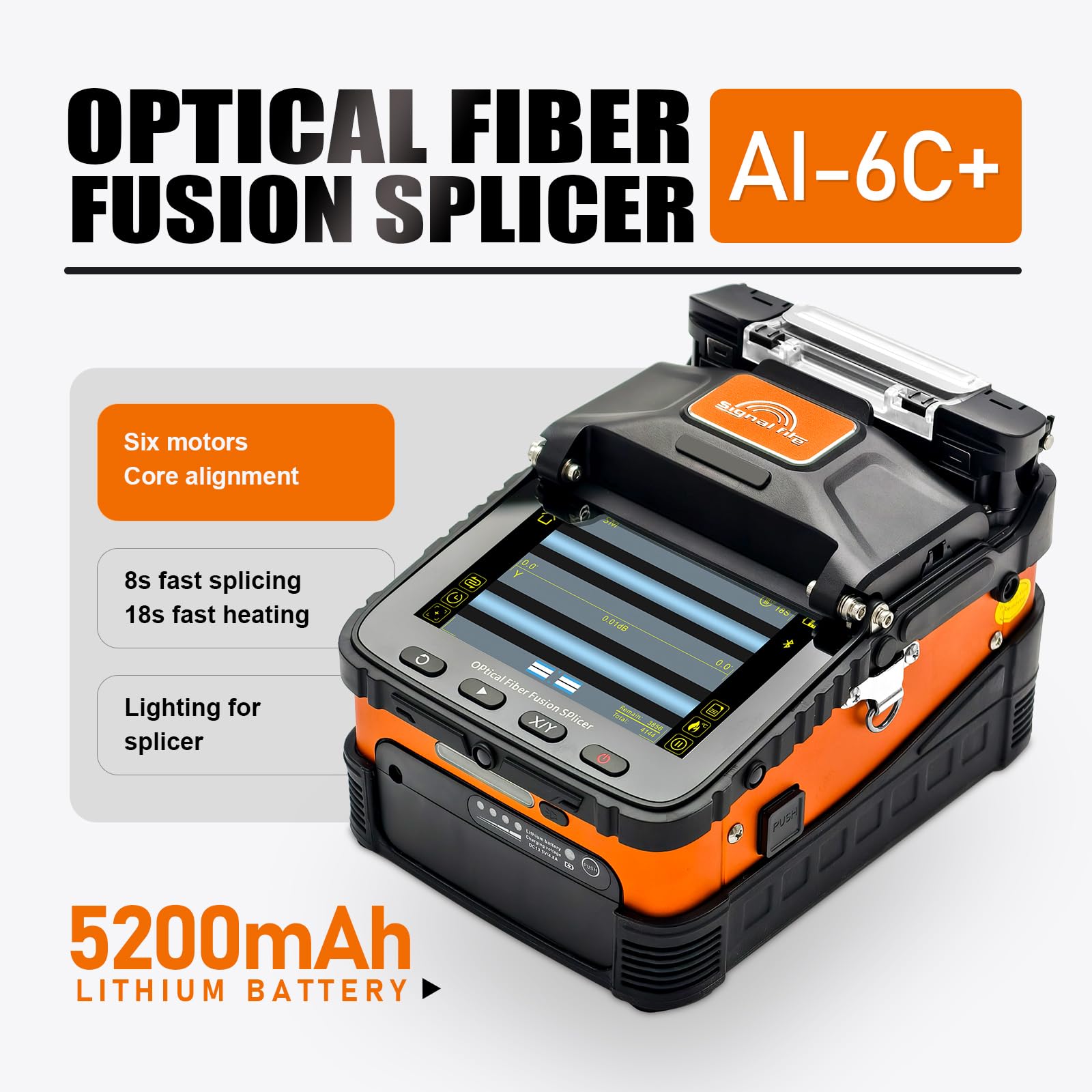 Signal fire Glasfaser Spleißgerät AI-6C Automatische intelligente Präzisions-Glasfaser-Fusionsspleissmaschine FTTH mit 8s Spleissung und 18s Heizung