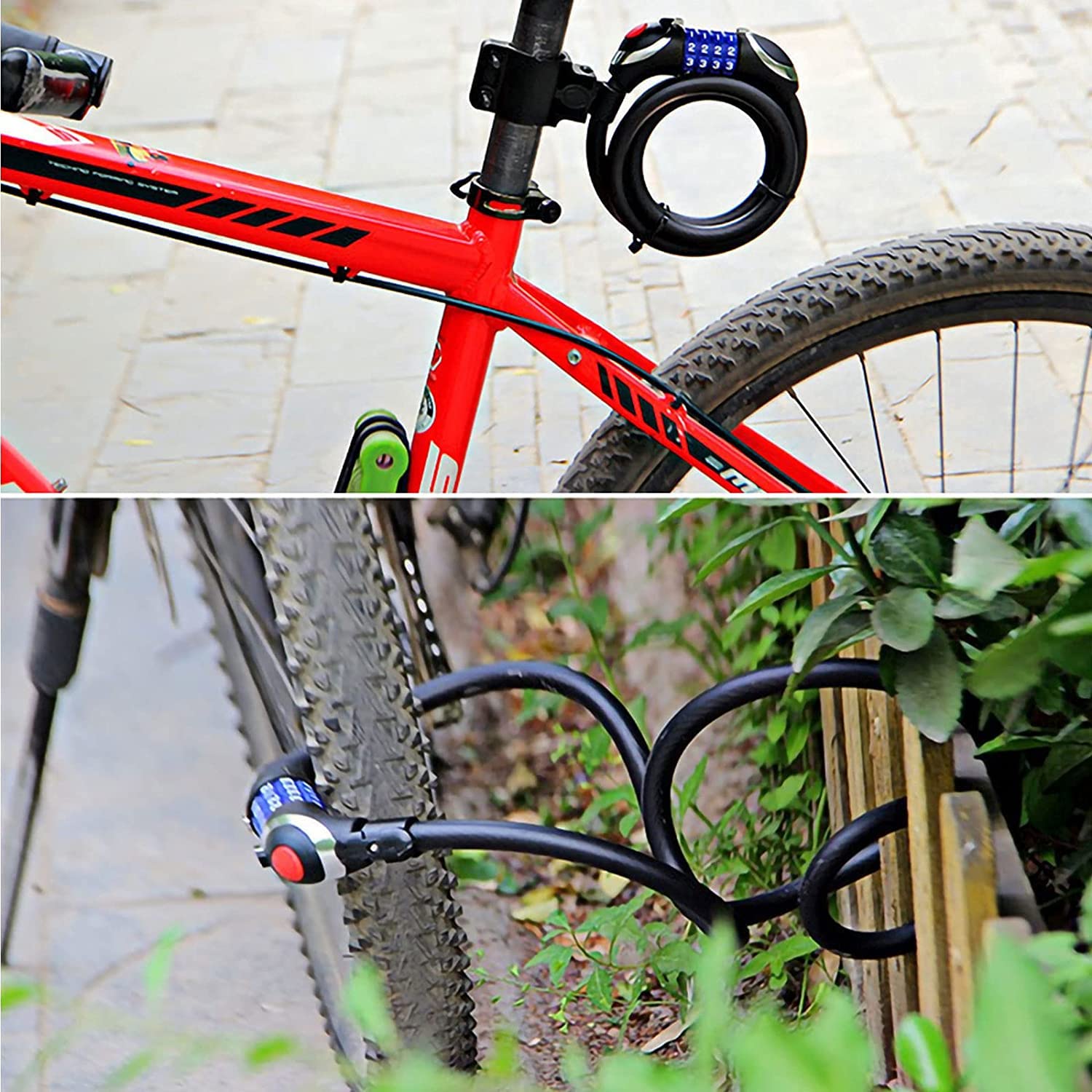 Generico Lucchetto per Bicicletta con Combinazione A 4 Cifre, Cavo in Acciaio Illuminato A LED, Cilindro in Acciaio Legato Resistente alle Alte E Basse Temperature (Black 120cm)