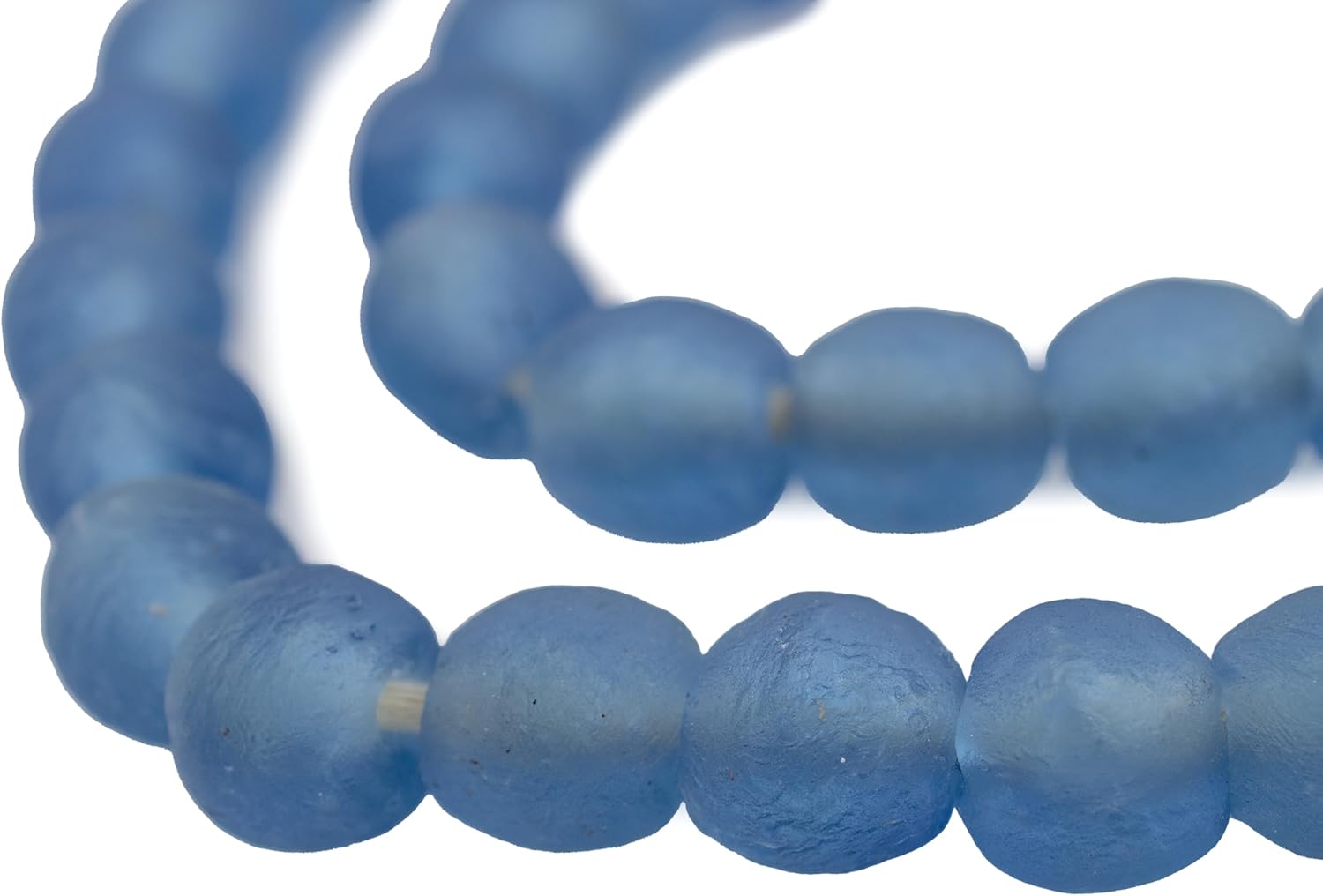 The Bead Chest African Recycled Glass Beads – Handmade in Ghana – Light Blue 14mm Strand for Jewelry Making, Crafts, and Home Decor I Approximately 45 Beads