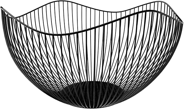 Black Fruit Bowl, 25x14cm Large Wire Fruit Bowl, Metal Black Fruit Basket, Durable