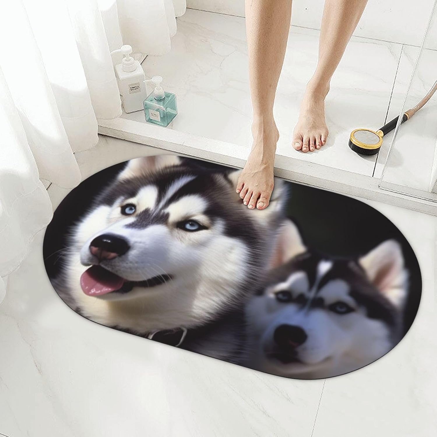 Stone Bath Mats Husky Dog Diatomaceous Earth Bath Mat Super Absorbent Bathroom Floor Mat Quick Drying Diatomite Shower Mat for Shower Bathtub Bathroom Accessory 19.7x31.5in