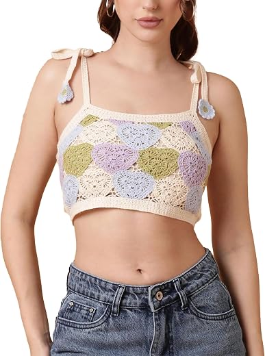 ICW Women Knitted Sleeveless Crochet Hollow Out Cami Tank Top Vest Dn3326