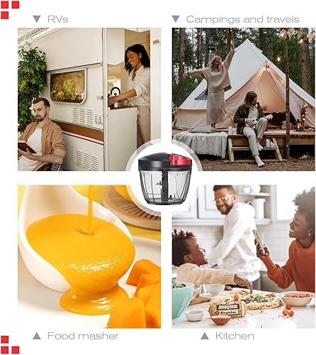 Miniatura 6 de Ourokhome Procesador manual de alimentos, cortador de verduras, portátil, rápido y con cuerda, para pequeñas cocinas, para verduras, ajo, cebolla,