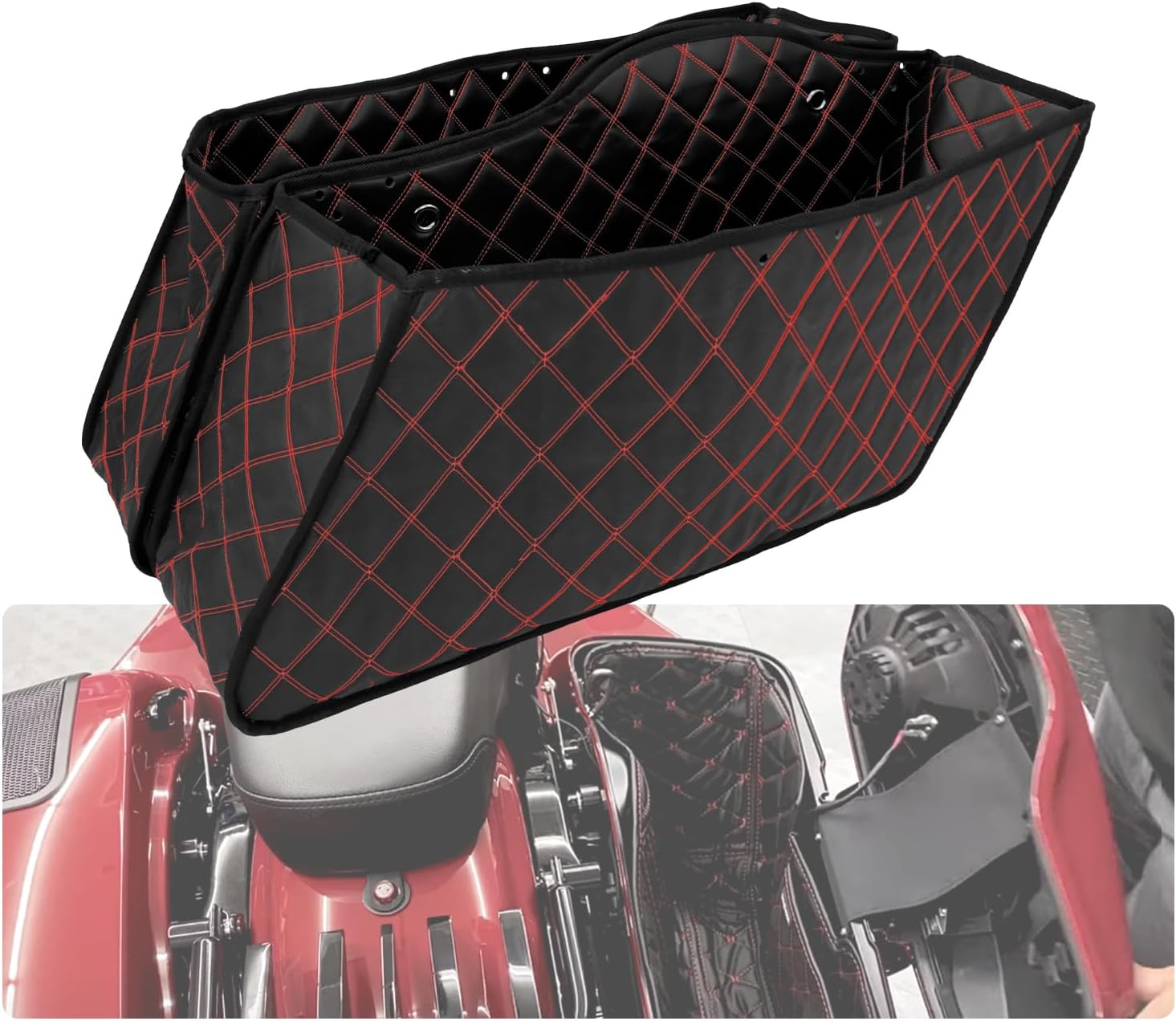 Motorcycle Saddlebag Carpet Liners Inserts Fits for Harley Touring Road King Road Glide Street Glide Electra Glide Ultra Glide Classic 1993-2013, Motorcycle Drop-in Saddlebag Liners Red Thread