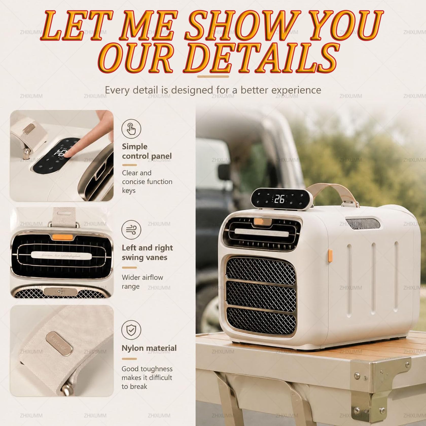 Condizionatore Portatile, Climatizzatore Mobile Per Piccoli Spazi (8–10 M²) | Condizionatore Da Campeggio Da 4700 Btu/800 W Con Modulo Di Riscaldamento Opzionale Da 800 W, Flusso D'Aria (45 Db)