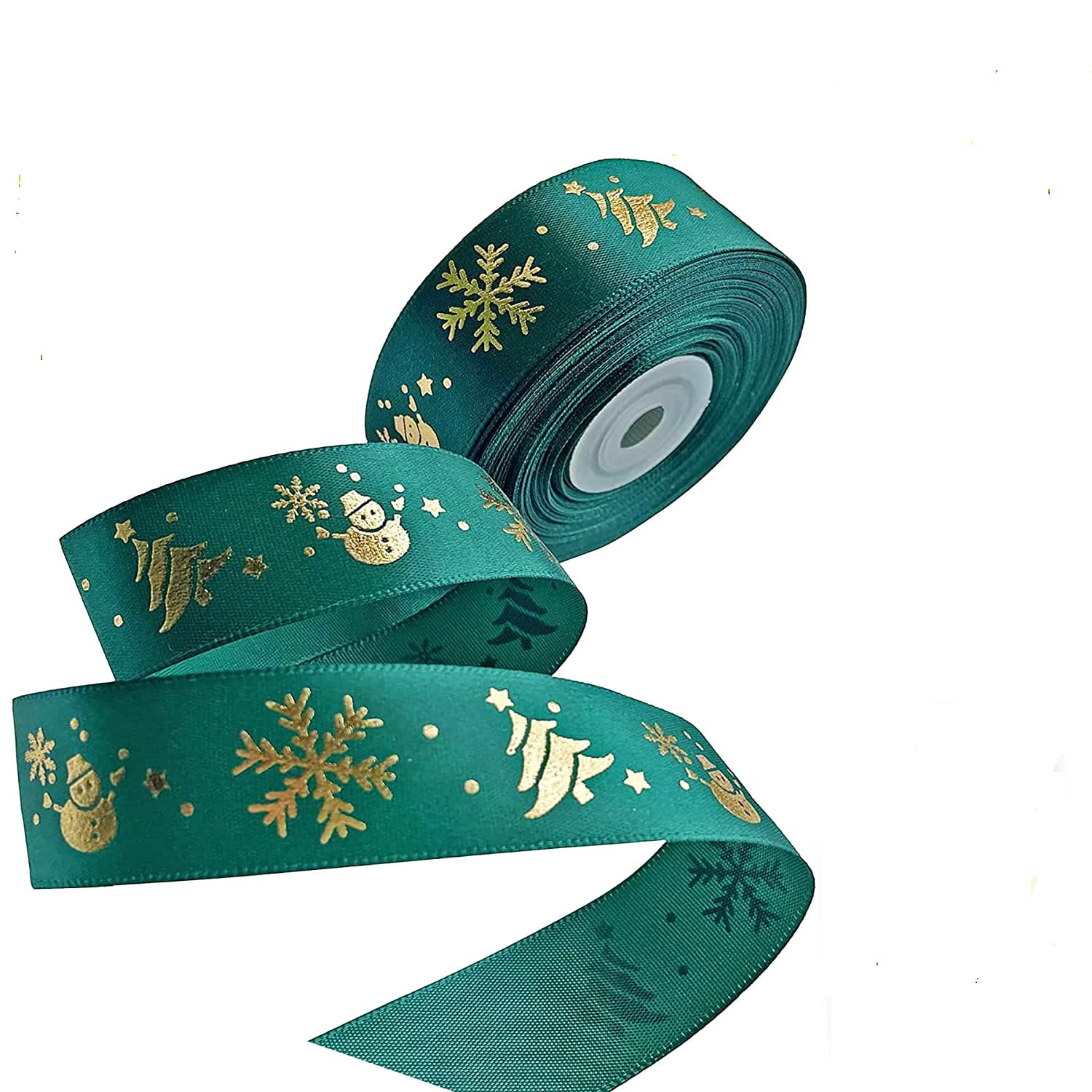 Forty Wings 9 Meter Christmas Printed Green Satin 1" Ribbon Gift