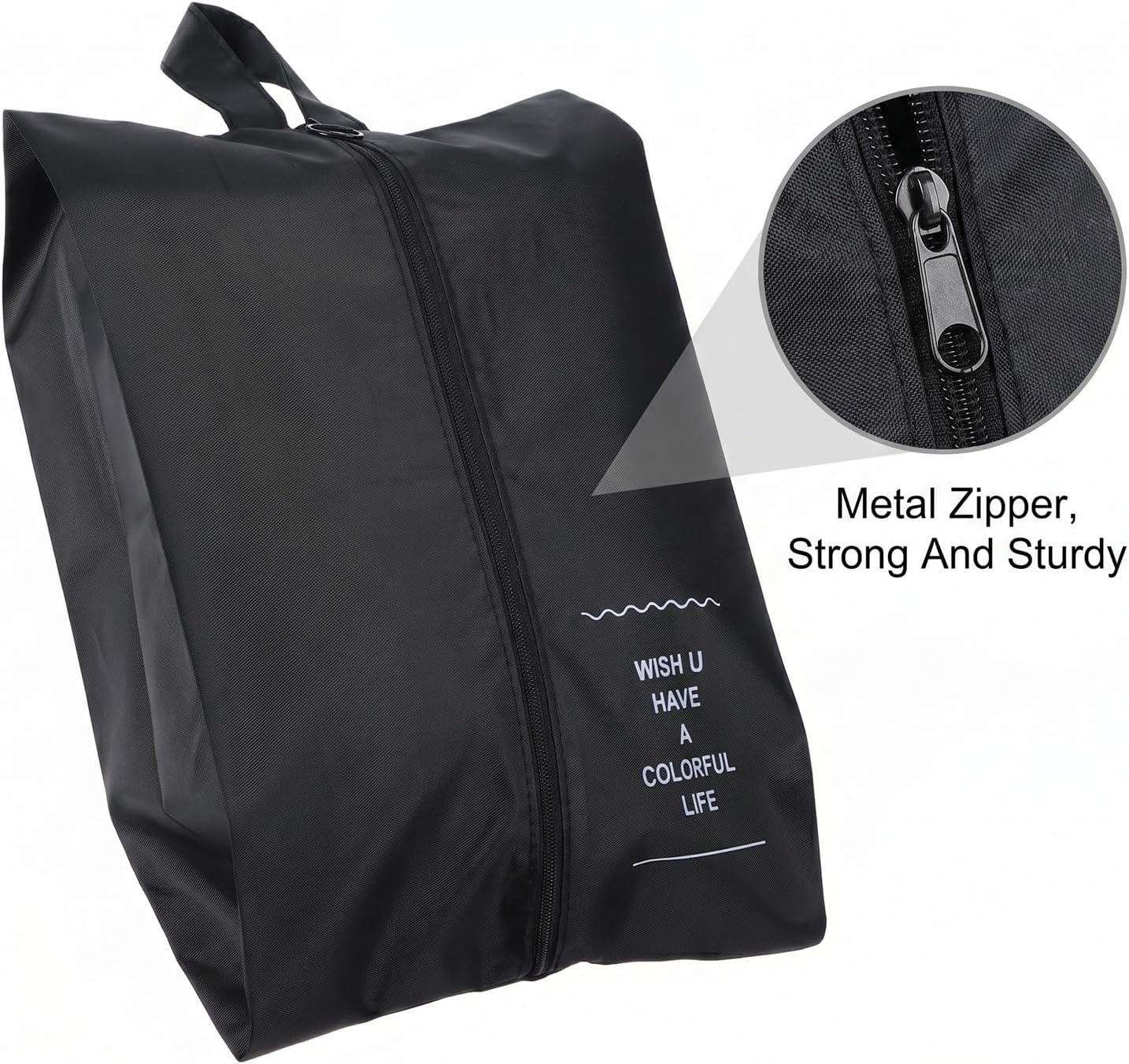Smell Proof Shoe Bag with Active Carbon Fabric, Odor-Absorbing Waterproof Travel Sports Shoe Bags for Men, Large Golf Gym Cleat Soccer Baseball Organizer with Zipper Handle - Black