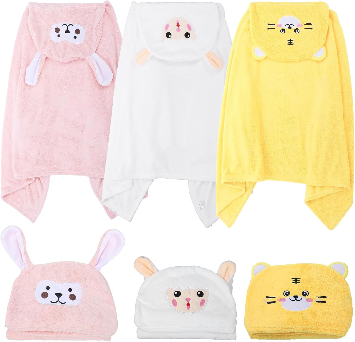 Kifmurase 3Pack Toddler Towels with Hood, 27x55 Inch Baby Bath Towel for Boy Girl 0-5 Year, Ultra Soft Absorbent Kid Hooded Washcloths, Bath Essential Shower Gift (Monkey & Lamb & Tiger)