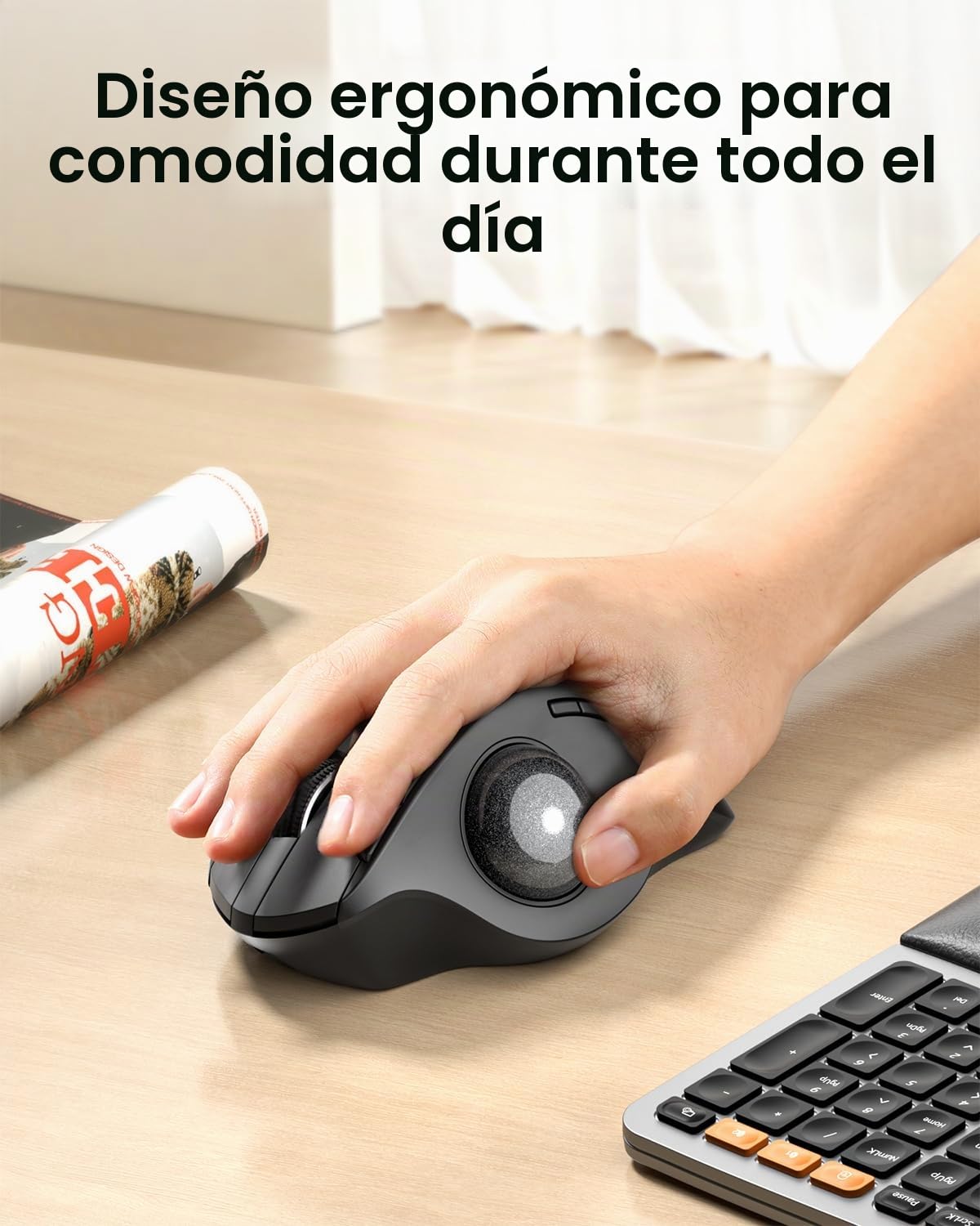 ProtoArc EM01 NL Trackball Ratón Inalámbrico, 2.4G USB & Bluetooth, Control del Pulgar, Ángulo Ajustable, 5 dpi Ajustable, Recargable, Ratón Ergonómico para PC/Mac/Pad/Windows