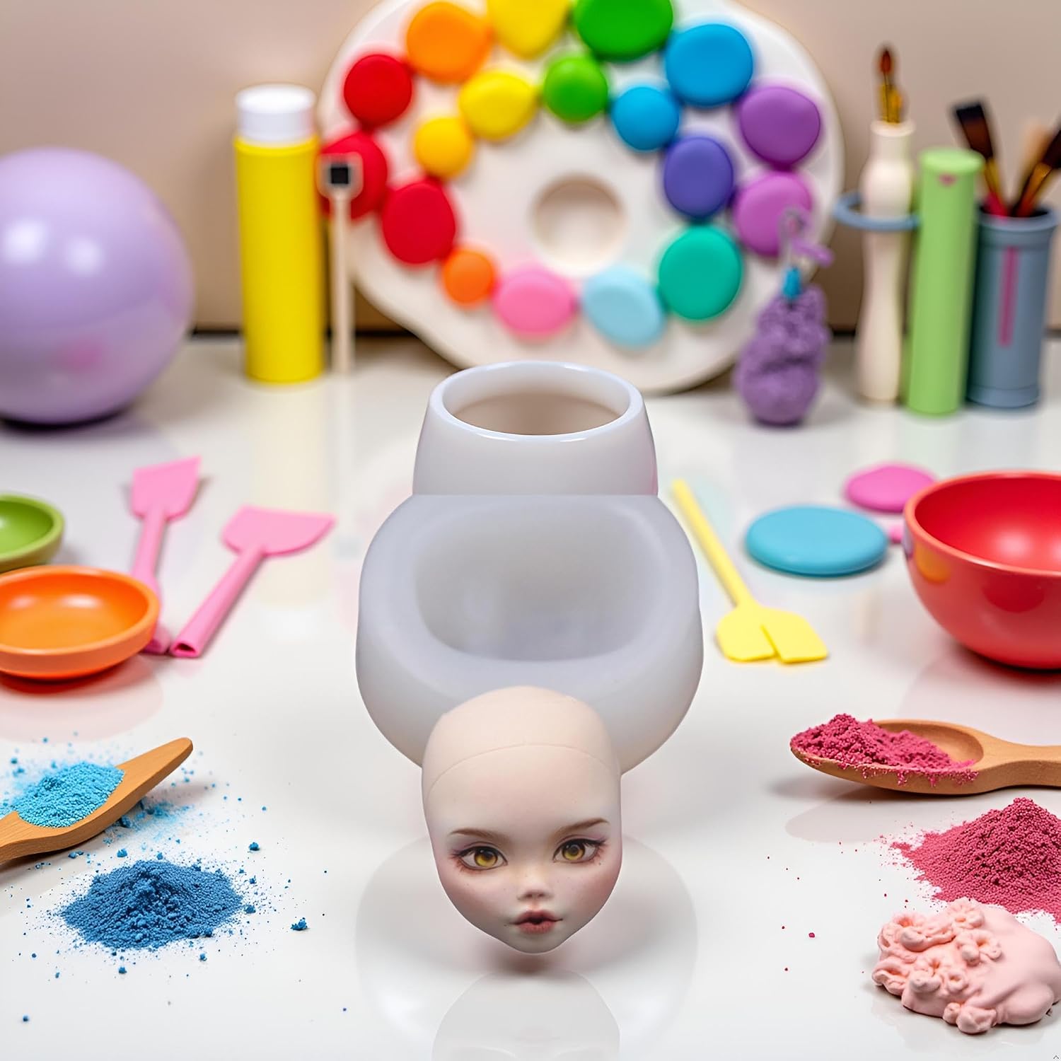 Face Clay Molds Easy to Demold Dolls Face Clay Molds for Toy Epoxy Resinn Casting Handmade Craft Clay Mold for Face, Ceramics and Pottery