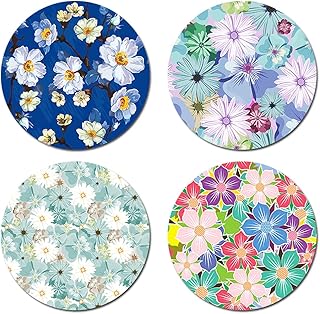 Colorful Beautiful Flowers Round Coaster Set of Drink- Made of Polyester...