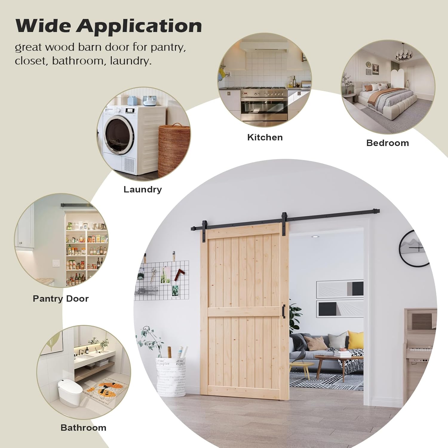 EaseLife 48in x 84in Sliding Barn Wood Door,Interior Doors,DIY Assemblely,Solid Natural Spruce Panelled Slab,Easy Install,Apply to Rooms & Storage Closet,H-Frame