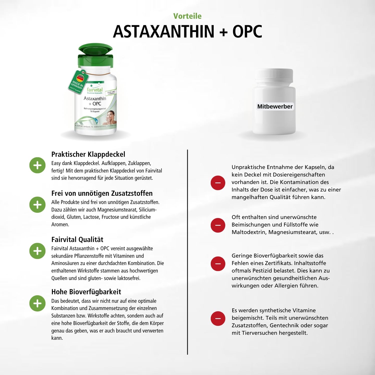 fairvital Astaxanthin + OPC, 90 Kapseln, mit OPC, Astaxanthin, Acerola mit Vitamin C, Nicotinamid (Vitamin B3) und Vitamin E, qualitätsgeprüft und hochdosiert, 100% vegan, Made in Germany