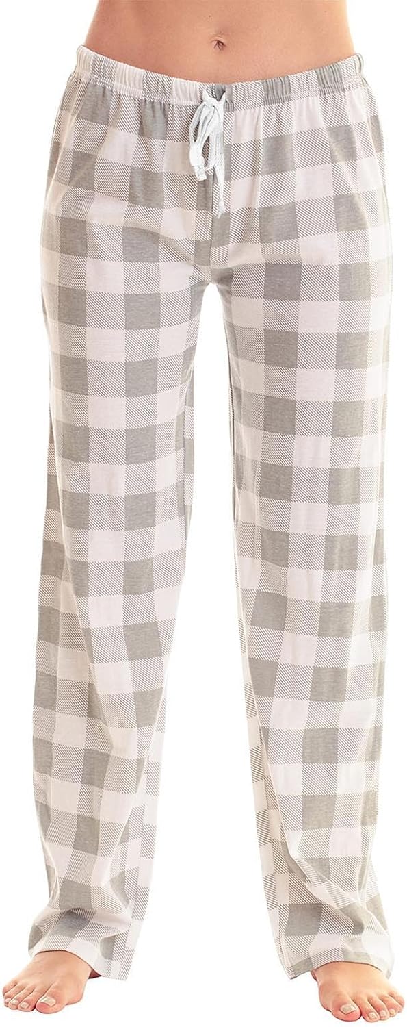Womens Pajama Pants Plaid Stretch Comfy Lounge Pants Elastic Waist Wide Leg Sleep Bottoms with Pockets