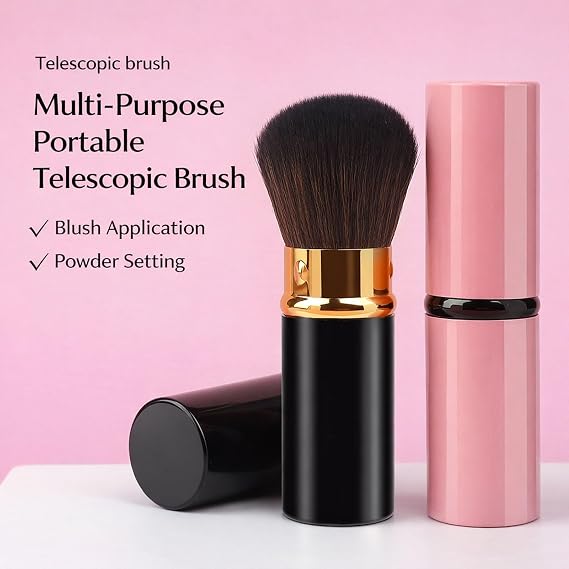 2-Pack Retractable Makeup Brush Set for Foundation Powder Blush - Soft Synthetic Kabuki Brushes for Face Cosmetic Application - Portable Travel Makeup Brushes for Women & Beginners (2PCS)