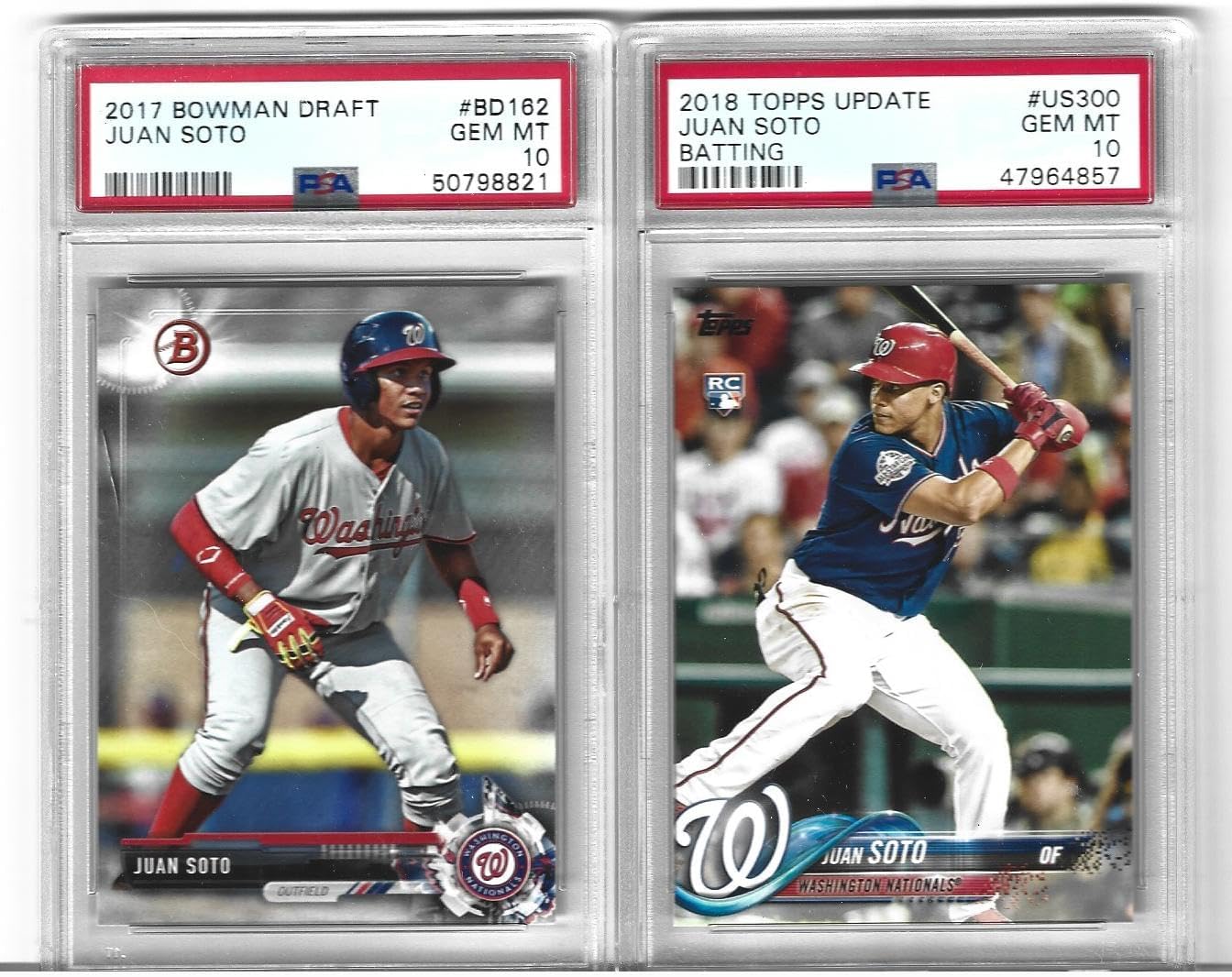 Graded Psa 10 Juan Soto Baseball 2 Card Rookie Lot Bowman Draft & Topps Update Yankees Superstar Slugger