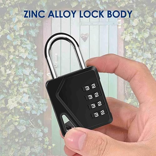Miniatura 2 de Cerradura de combinación de 4 dígitos, candado de metal resistente, cerraduras de aleación para exteriores con grillete de acero endurecido,
