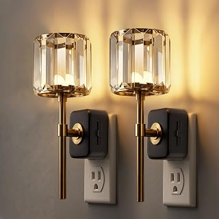 L LOHAS LED Night Lights Plug into Wall,Crystal Acrylic Cylinder Nightlight | 2 Pack Dusk to Dawn Sensor Night Light with 180° Rotating, Round Platform ,0-100LM Dimmable, for Bedroom Living Room Hallway
