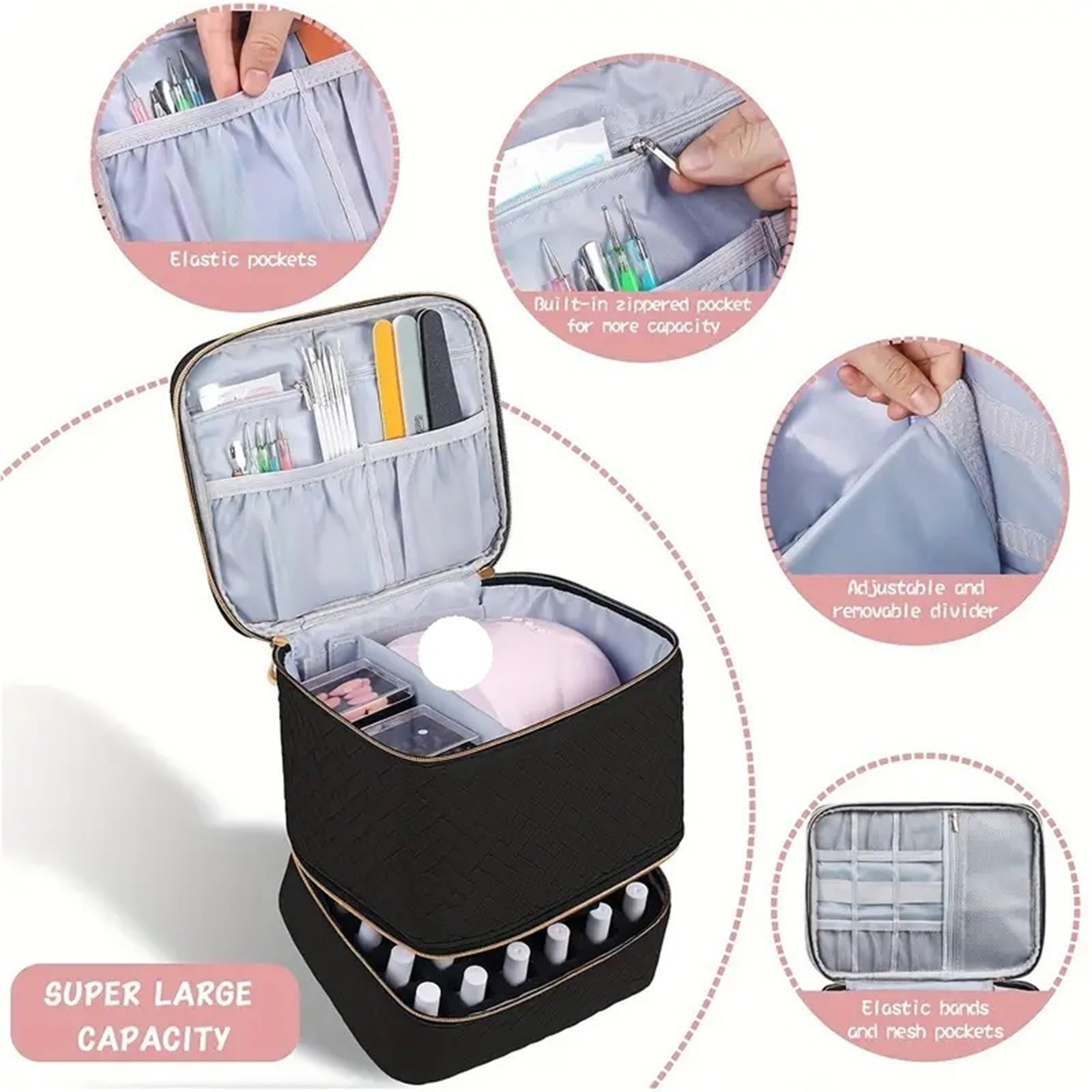 Nagellack Aufbewahrung Tasche Kapazität Nagellack-Aufbewahrungstasche, doppellagige Aufbewahrungstasche zur Nagelverbesserung, bietet Platz for Halterungslampen und 30 Flaschen Nagellack(Color5)