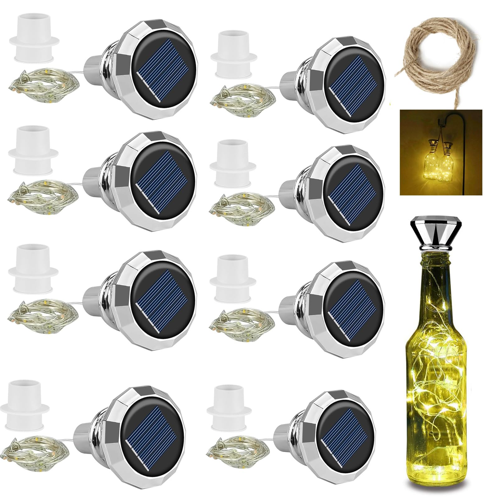 8 Pack Solar Powered Bottle Lights With Cork - Solar Bottle Lights Diamond Top Solar Fairy Lights with 2M 20 Led Copper Wire, IP65 Waterproof Copper for Outdoor Gardens, Patios Parties Festival