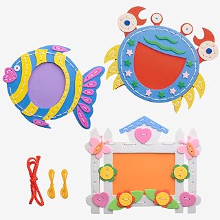 Flying Childhood Foam Craft Kits for Kids Sewing 3 Picture Frames Set of Ocean Sea Animals DIY Photo Frame Art Supplies Party Favors Decorations