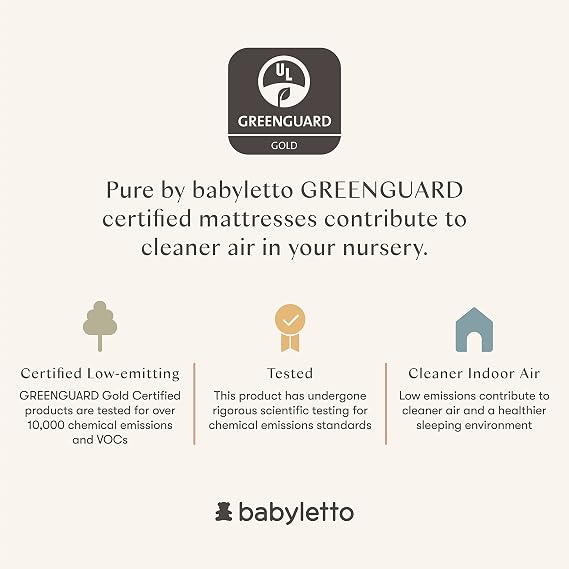 Babyletto Pure Core Mini Crib Mattress, Hybrid Waterproof Cover, Lightweight, Greenguard Gold Certified