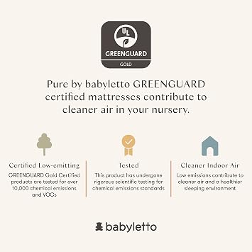 Babyletto Pure Core Mini Crib Mattress, Hybrid Waterproof Cover, Lightweight, Greenguard Gold Certified