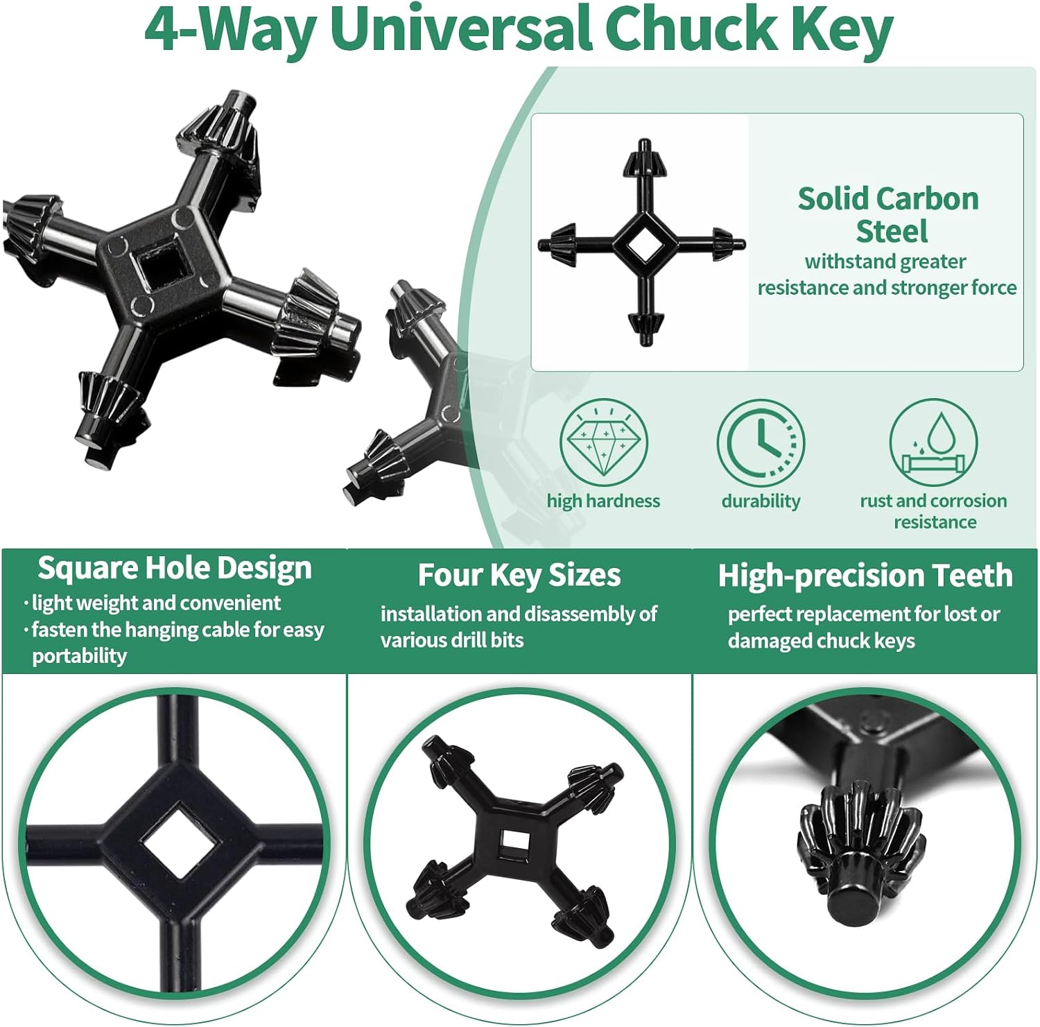 7Pcs 1/4” 3/8” 1/2” 5/8” 5/32” Drill Press Chuck Keys and 4-way Heavy Duty Clamping Press Chuck Wrench for Tighten Electric Drill