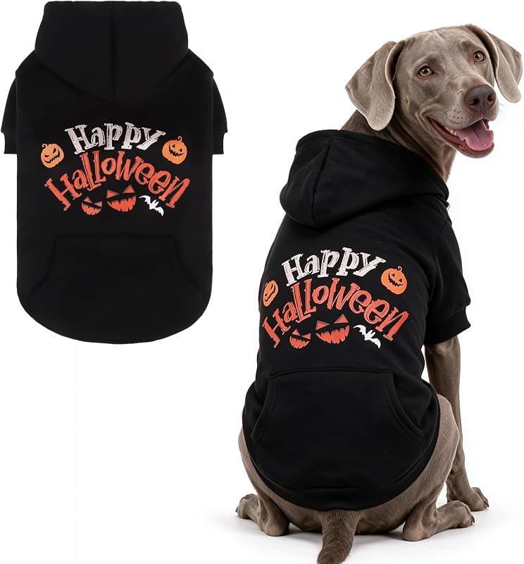 Moletom com Capuz para Cães KOOLTAIL com Estampa de Halloween, Bolso e Abertura para Guia, Cinza L
