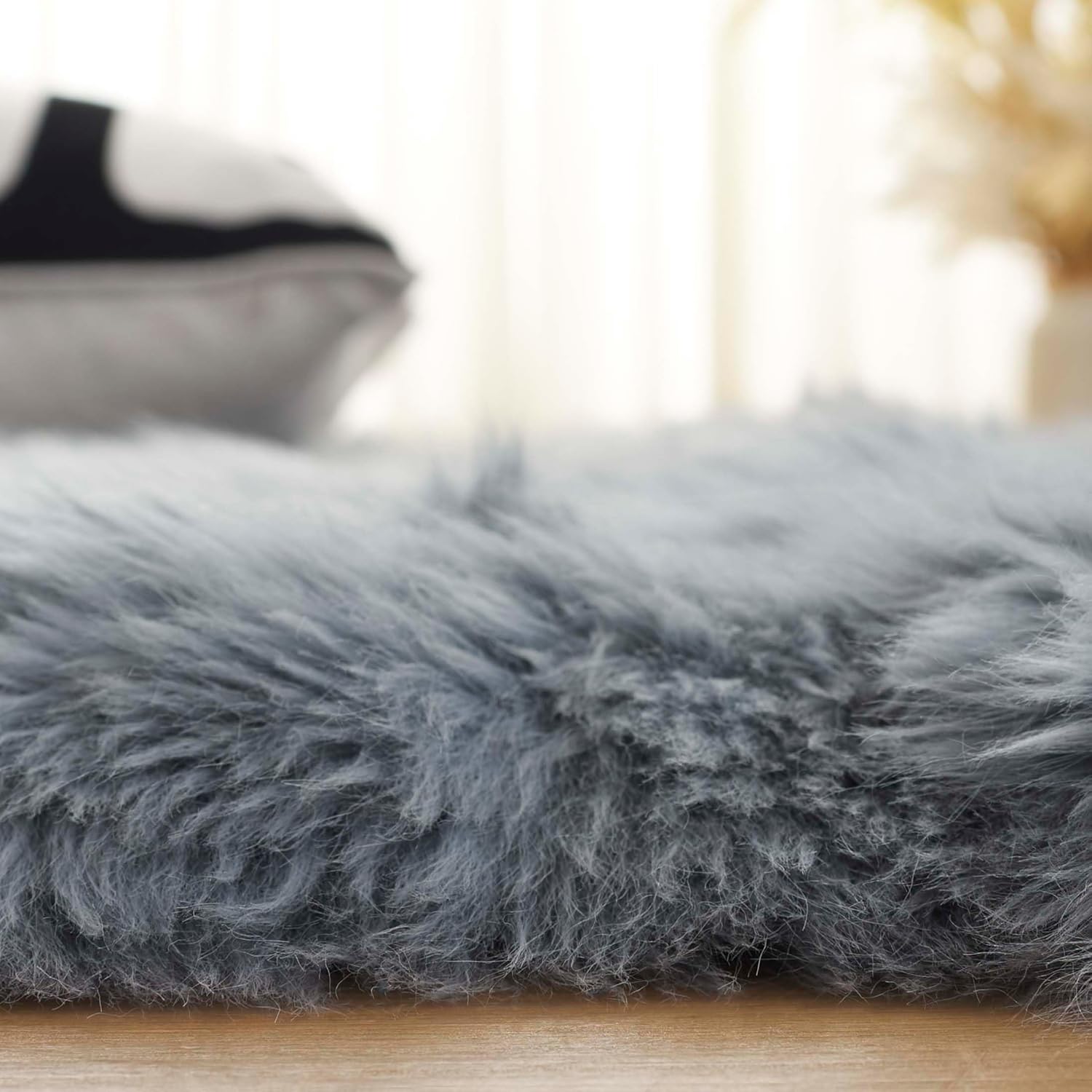 SAFAVIEH Sheep Skin Collection Runner Rug - 2' x 6', Steel Blue, Handmade Rustic Glam Genuine Pelt, 3.4-inch Thick Ideal for High Traffic Areas in Living Room, Bedroom (SHS121B)