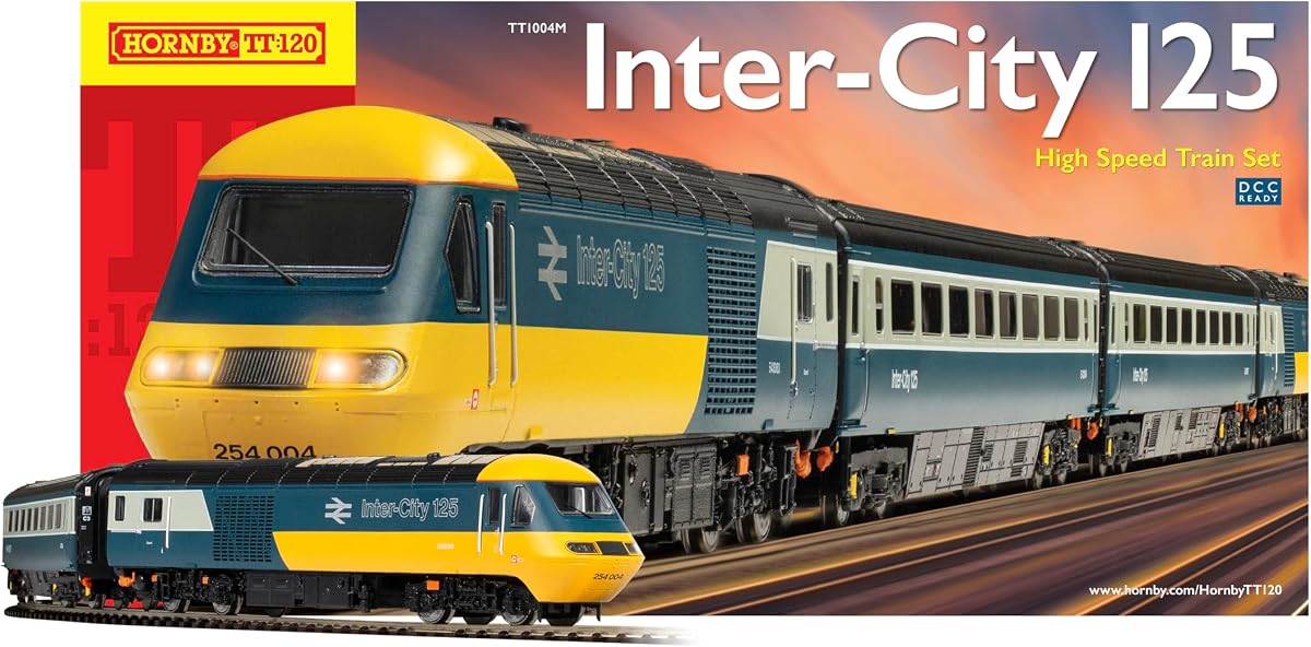 HORNBY TT:120 Train Set - TT1004TXSM Inter-City 125 High Speed Train Set | Sound Fitted Starter Electric Model Train Kits with App Control - Steam Engine Model Building, 1:120 Scale Model Train Gifts