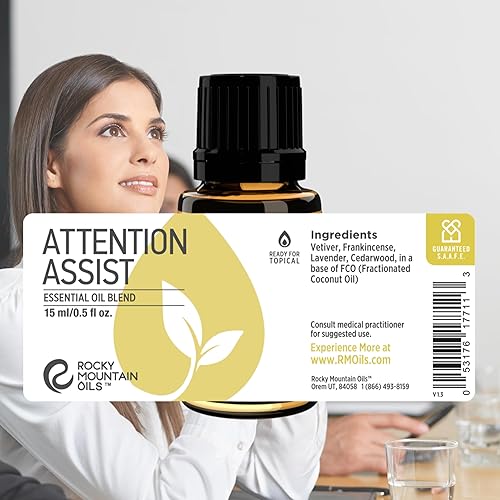 Miniatura 4 de Rocky Mountain Oils Attention Assist - Mezcla de aceites esenciales con aceites esenciales, aceite esencial energizante para la concentración, 0.5
