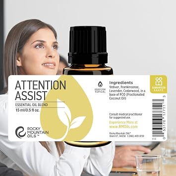 Rocky Mountain Oils Attention Assist Essential Oil Blend with Essential Oils - Energizing Essential Oil for Focus - 15ml, Best for Essential Oil Diffuser