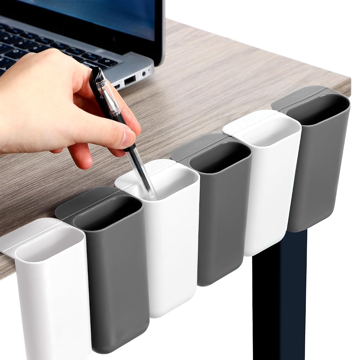 Resurhang 6 Pcs Monitor Pen Pencil Holders DIY Screen Pen Holder Computer Monitor Pencil Holder Desktop Accessories PP Self Adhesive Desk Organizer for Office Classroom Gadget Storage(Gray, White)