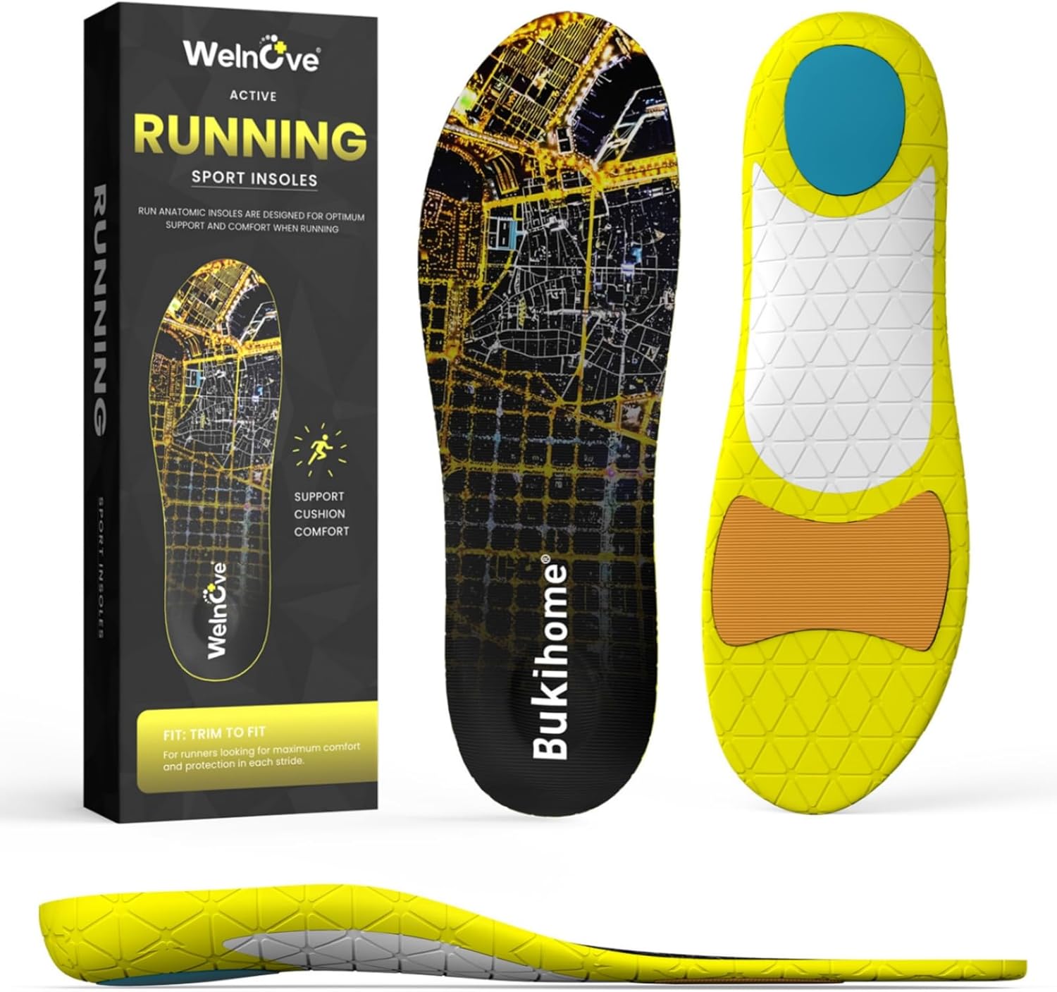 Bukihome Running Shoe Inserts for Women & Men, Lightweight Running Insoles with Heel Cushion for Hiking, Walking, Standing All Day-Relief Plantar Fasciitis Foot Pain– Men 7-8|Women 9-10-size M