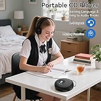 Vista 2 de Gueray CD Player Portable CD Discman Portable CD Player for Car with Anti-Skip Shockproof Personal CD Player with Headphones LCD Display Support