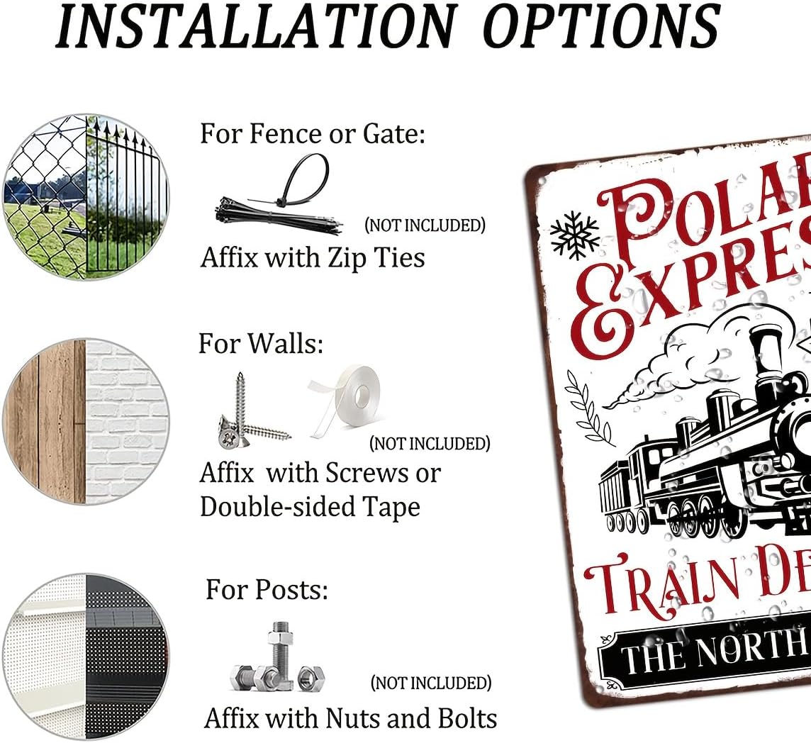 Pola Expres Train Depot Metal Tin Sign The North Pole Vintage Christmas Decor Retro Poster for Home Wall Art Winter Decoration Plaque 8x12 Inches image 4
