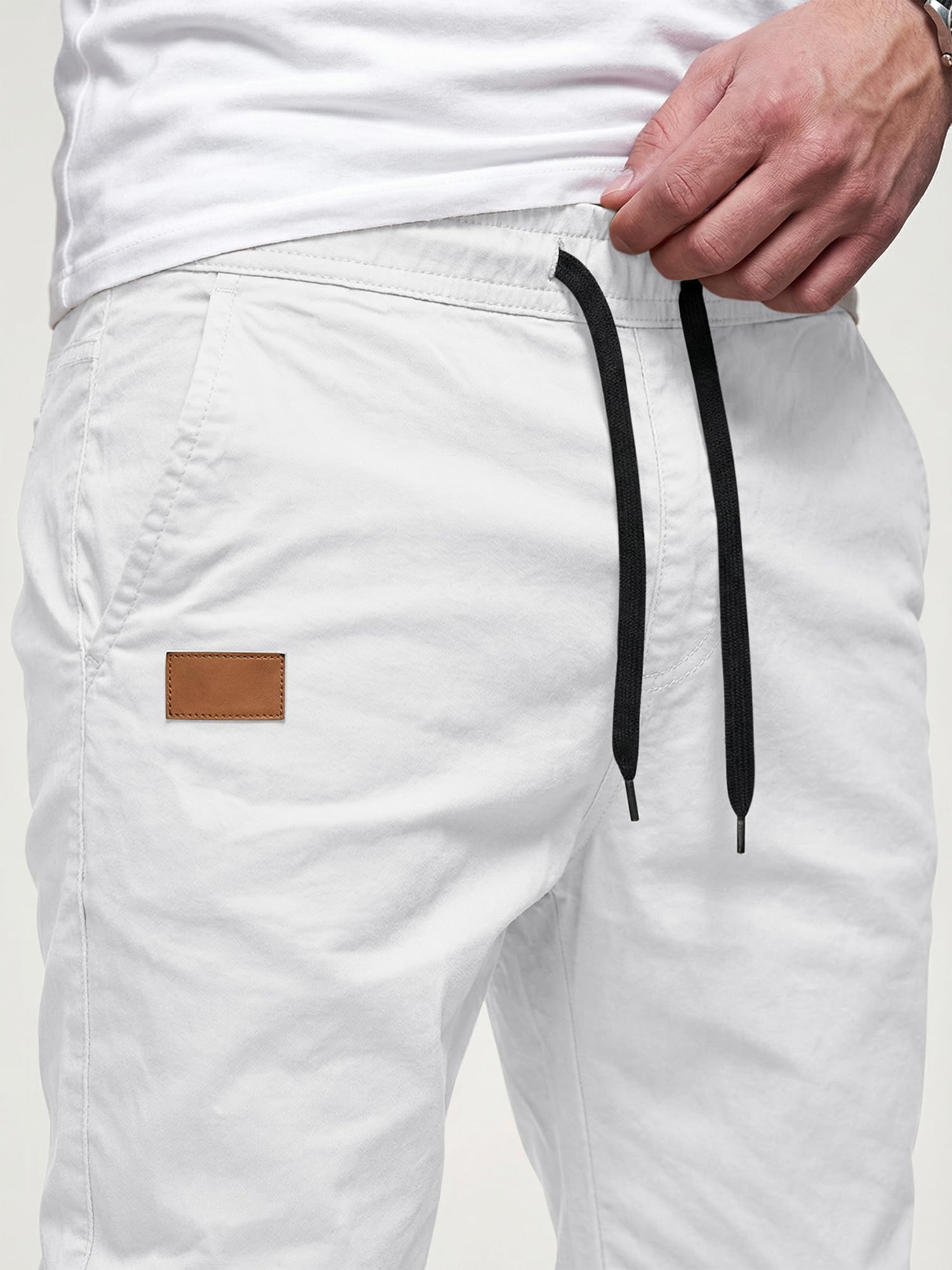 JMIERR Pantalones de Trabajo Hombre Casuales Deporte Elásticos Joggers Largos Pants con Bolsillos Algodón Slim Fit Cargo con cinturón con cordón
