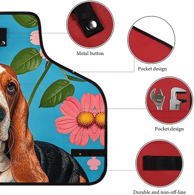 Delantal Sweet Basset Hound Florals con Bolsillos Ajustable miniatura 3