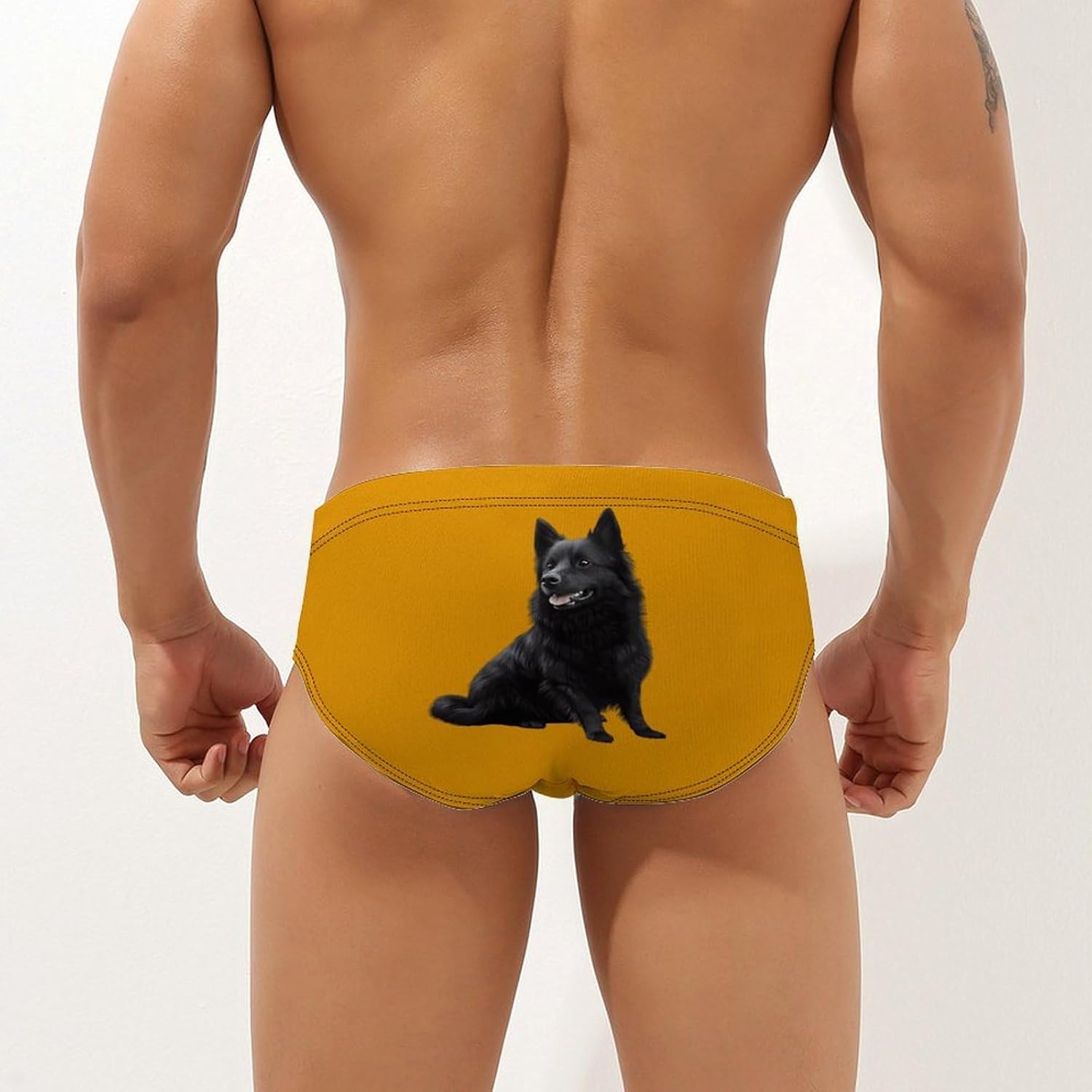 Black Schipperke Dog Mens Swim Briefs Print Bikini Swimwear Sport Swimsuit Surf Shorts Trunks
